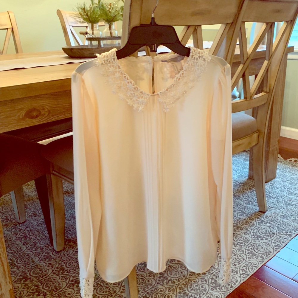 Beautiful detailed collar and cuff cream blouse